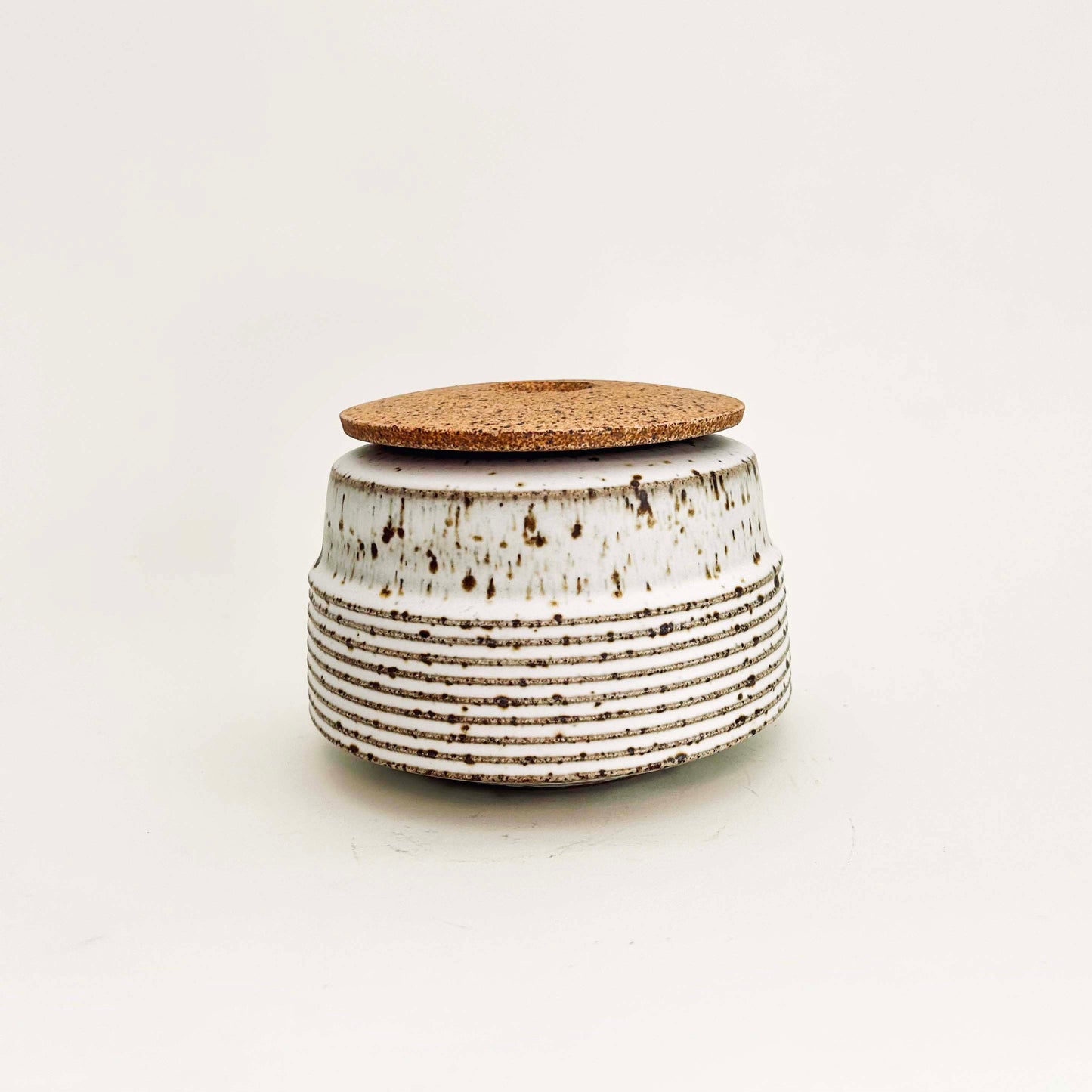 Textured Cylindrical Lidded Vessel in Matte White