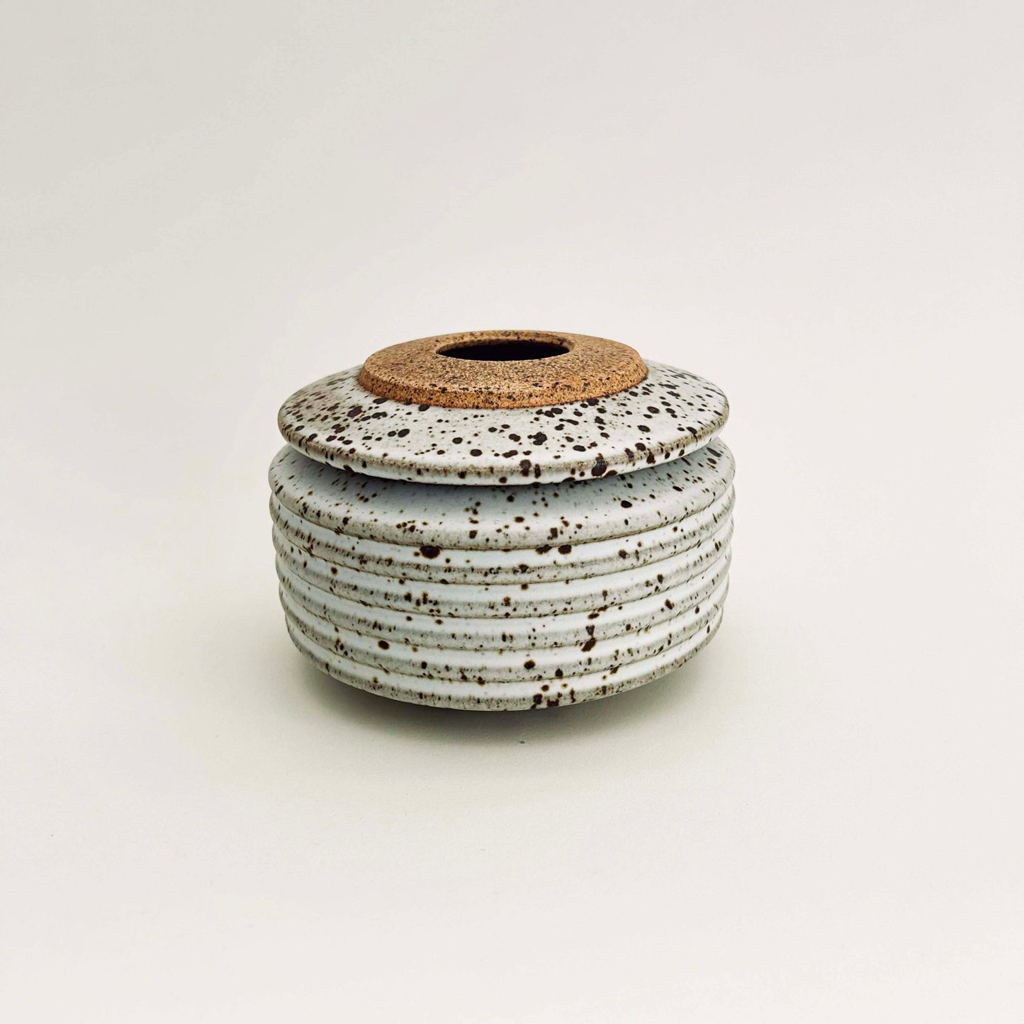 Ribbed Lidded Vessel in Matte White