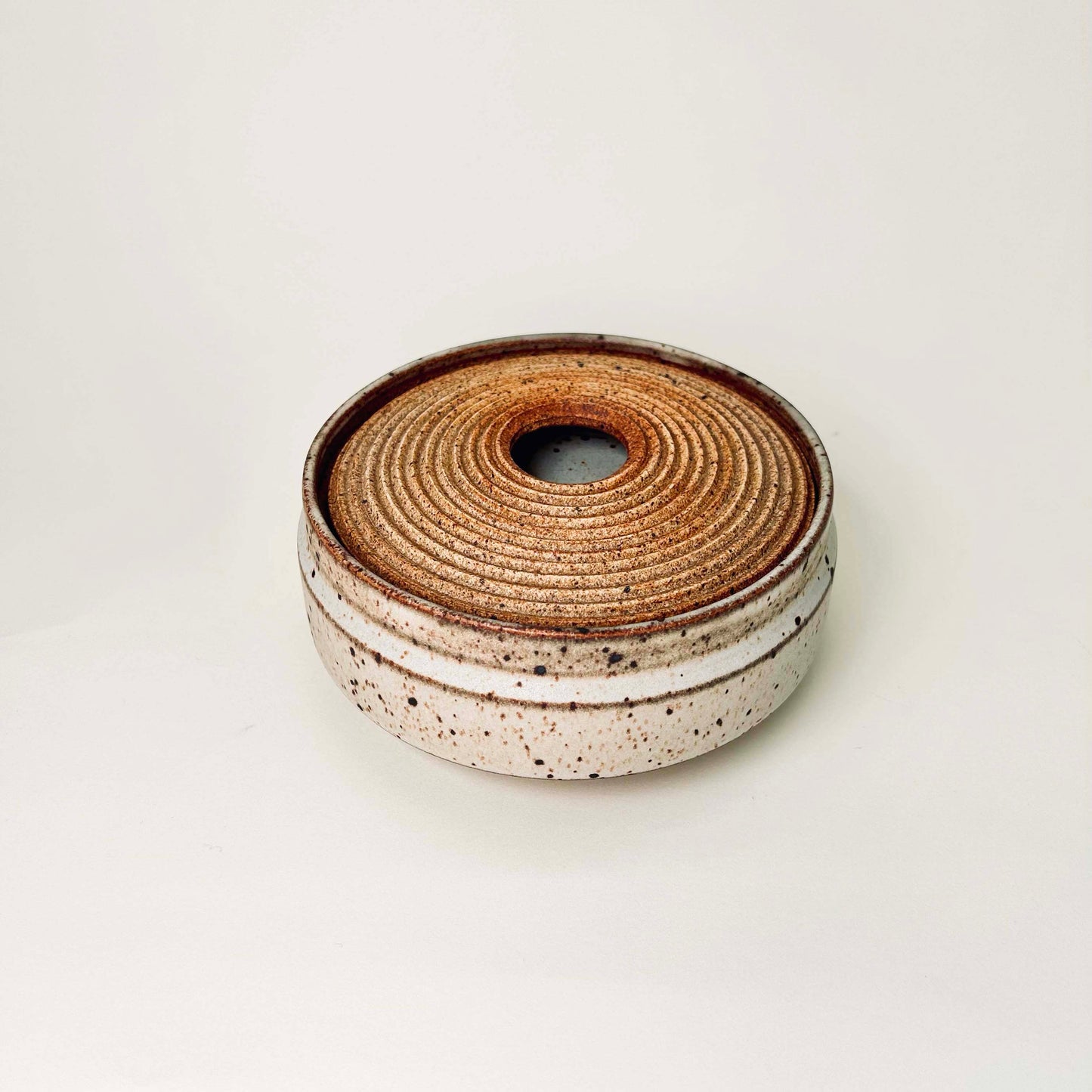 Wide, Textured Lidded Vessel in Mocha Creme