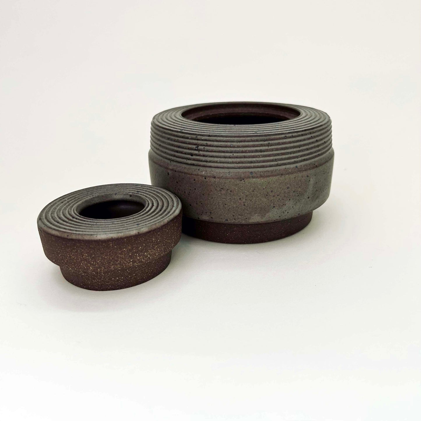 Textured Cylindrical Lidded Container in Greige