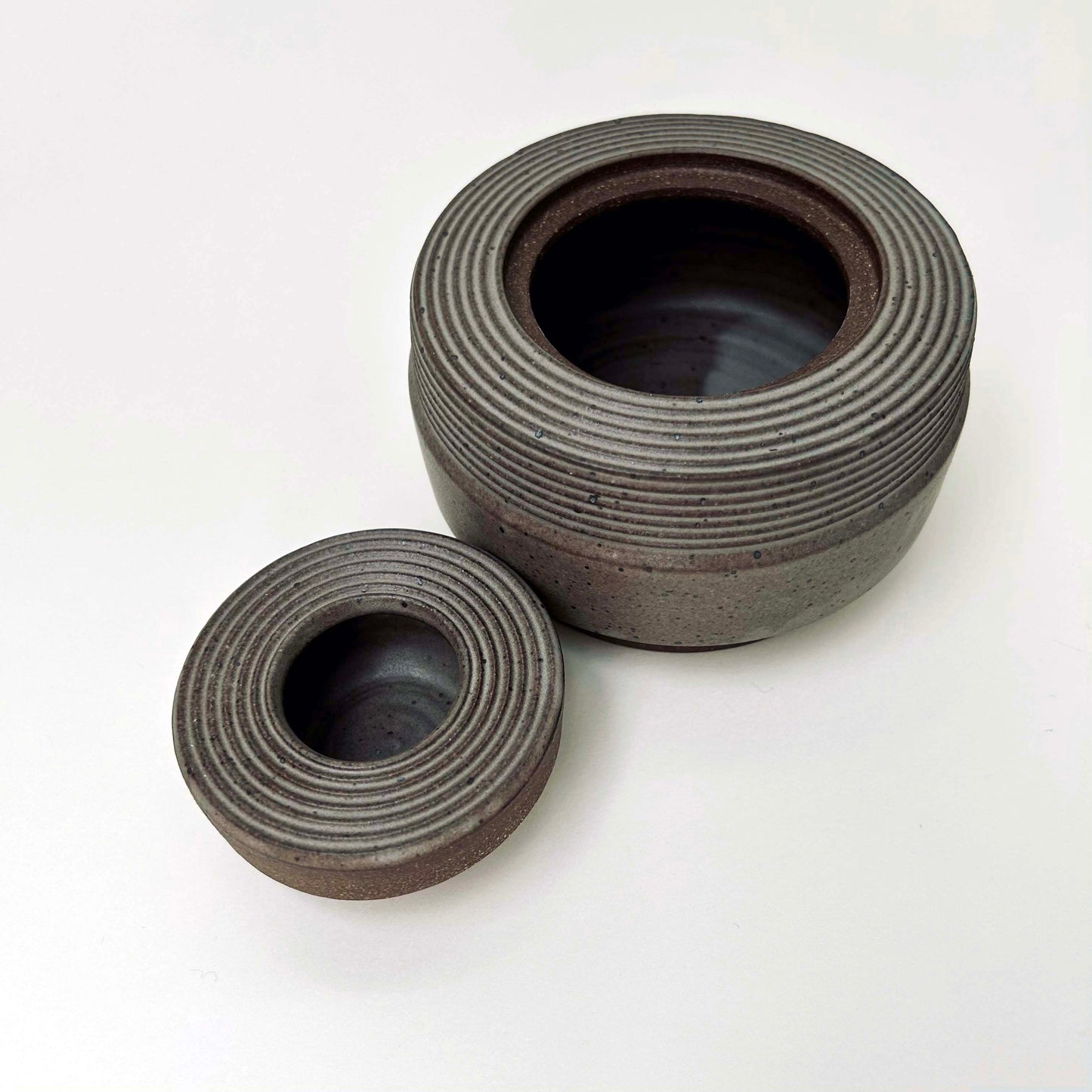 Textured Cylindrical Lidded Container in Greige