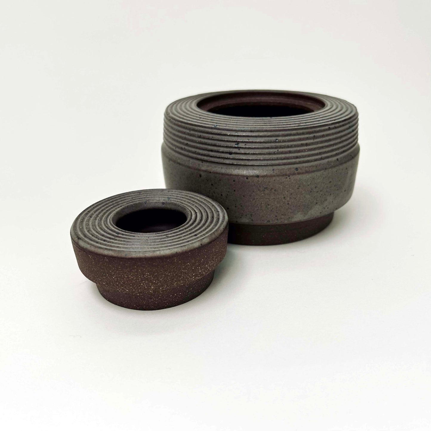 Textured Cylindrical Lidded Container in Greige