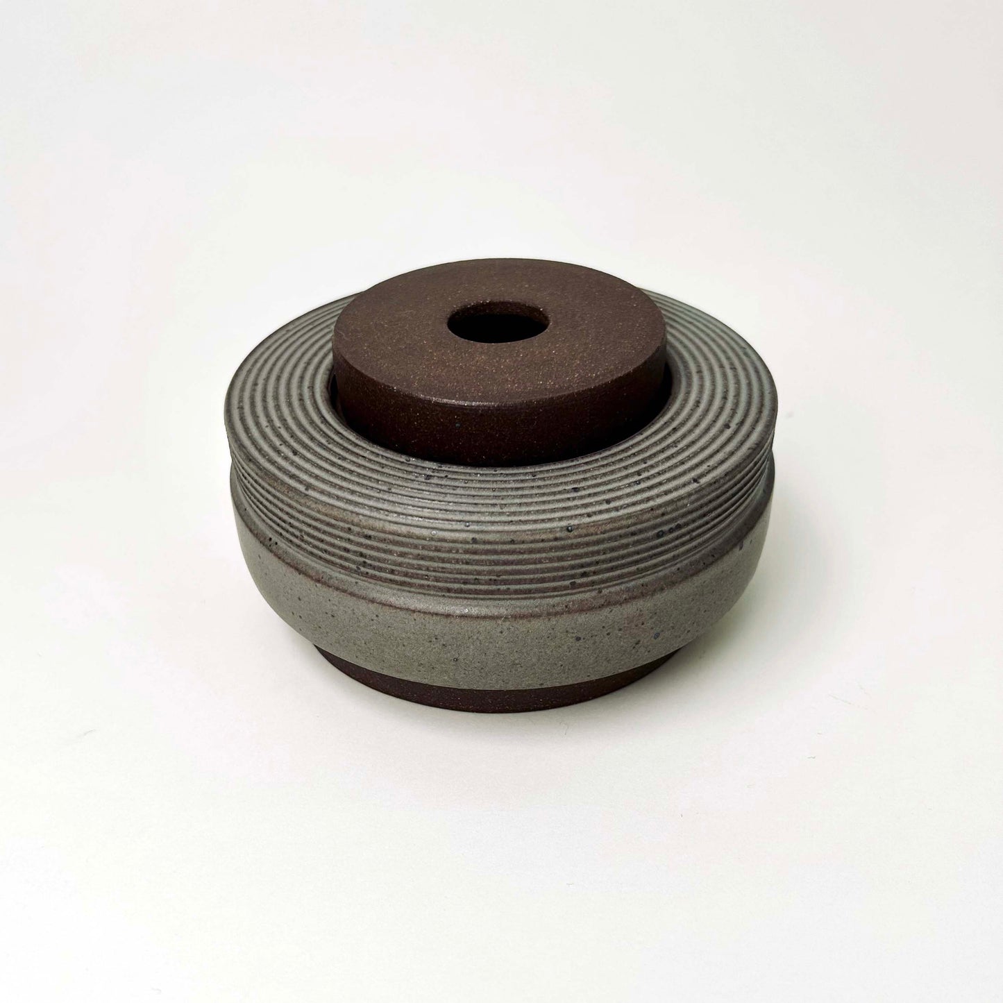 Wide, Textured Cylindrical Lidded Container in Greige