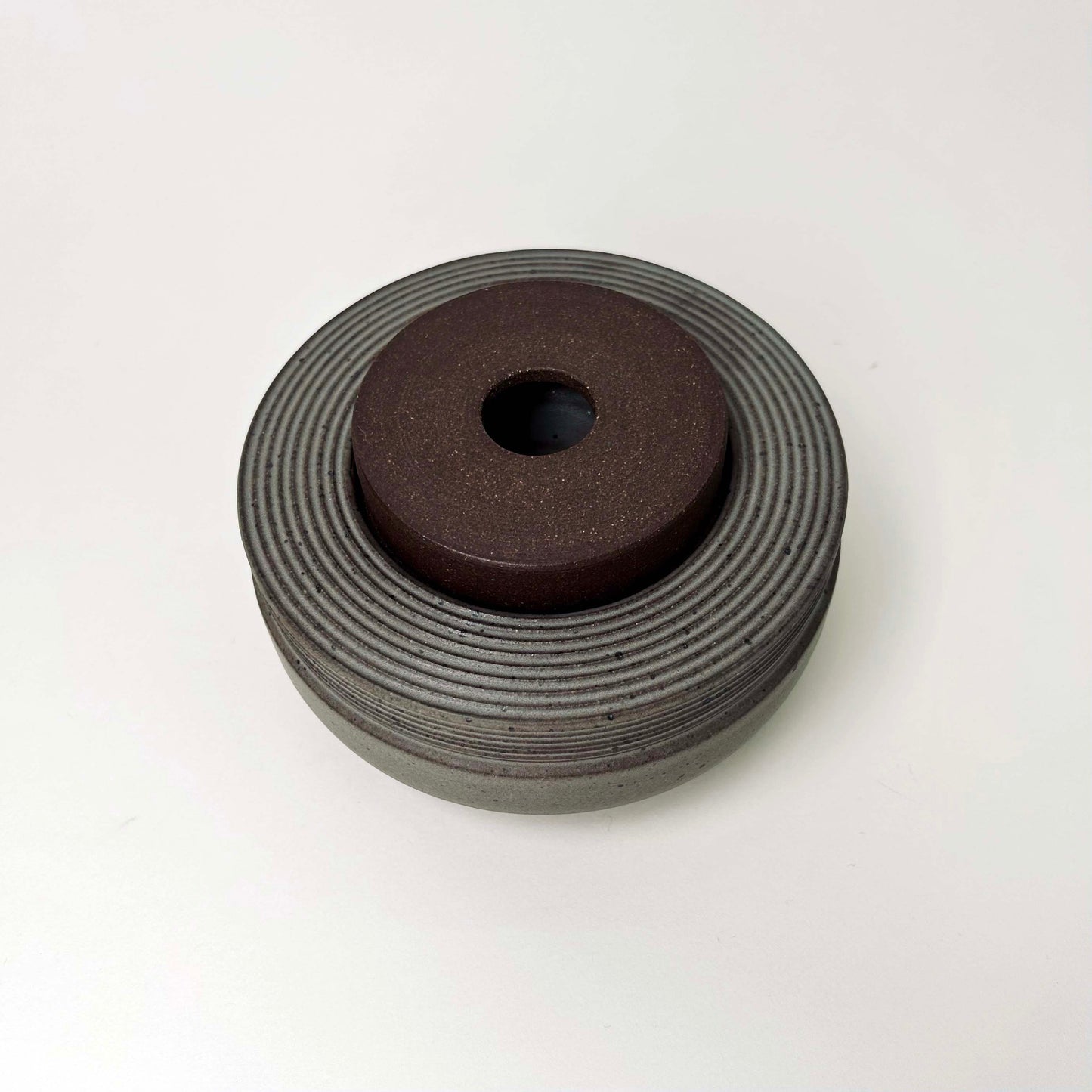Wide, Textured Cylindrical Lidded Container in Greige