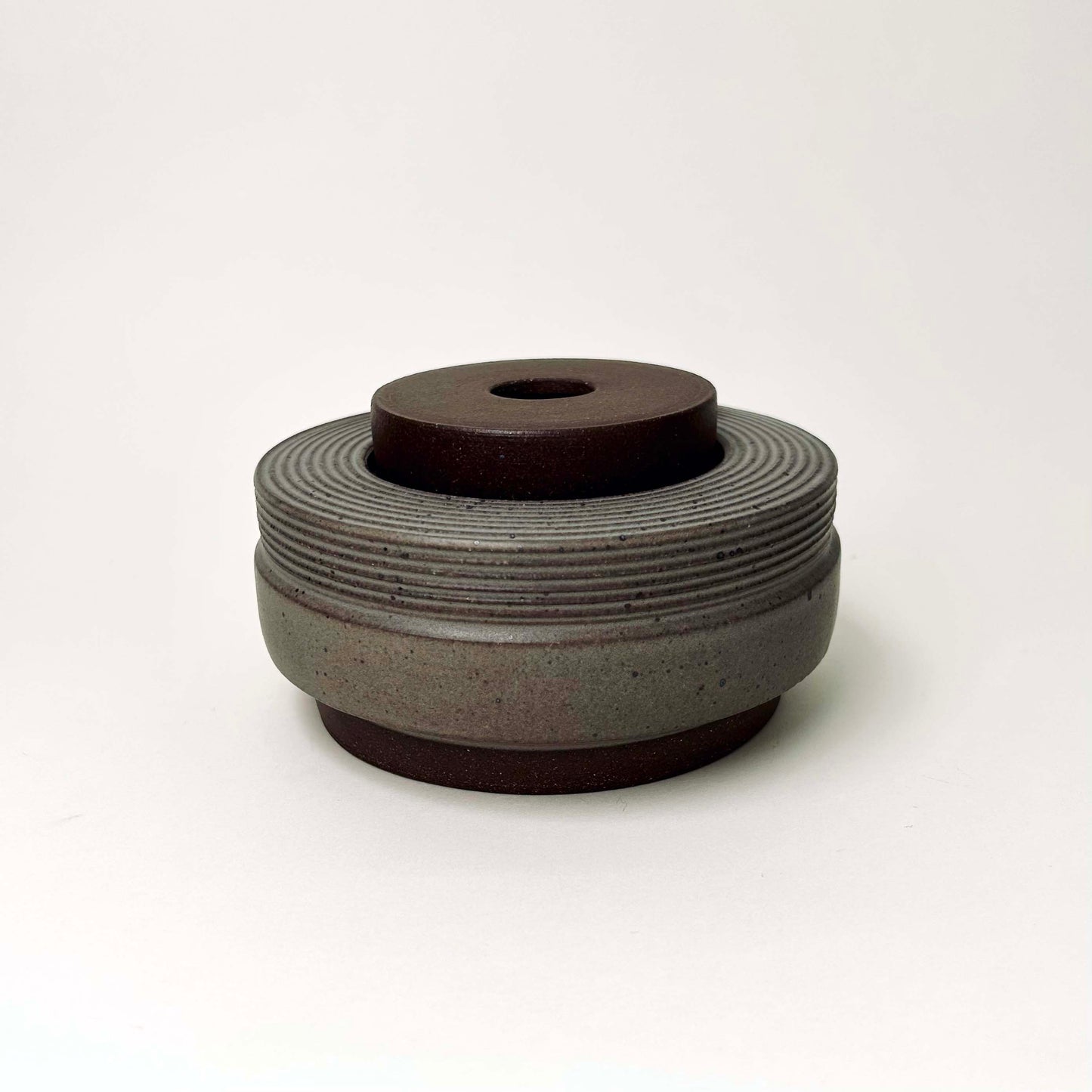 Wide, Textured Cylindrical Lidded Container in Greige