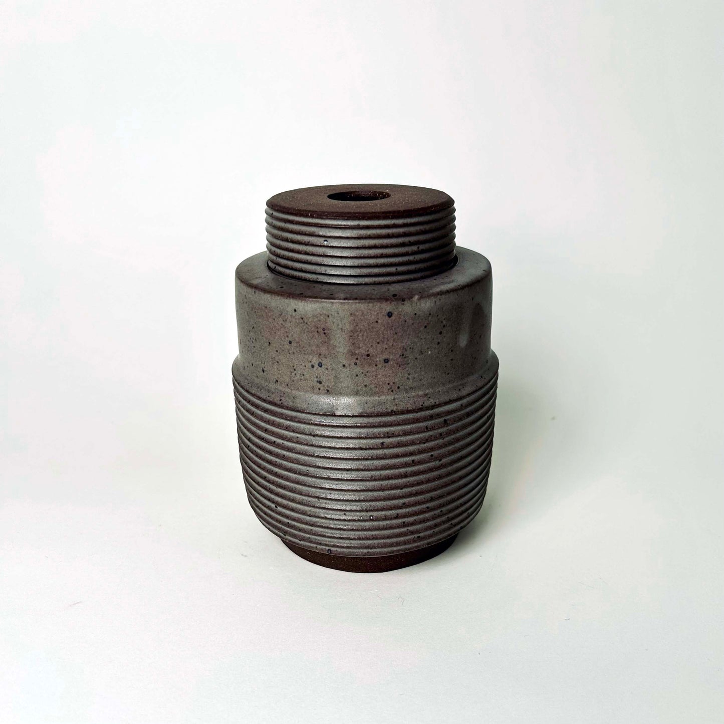 Tall, Textured Cylindrical Lidded Container in Greige