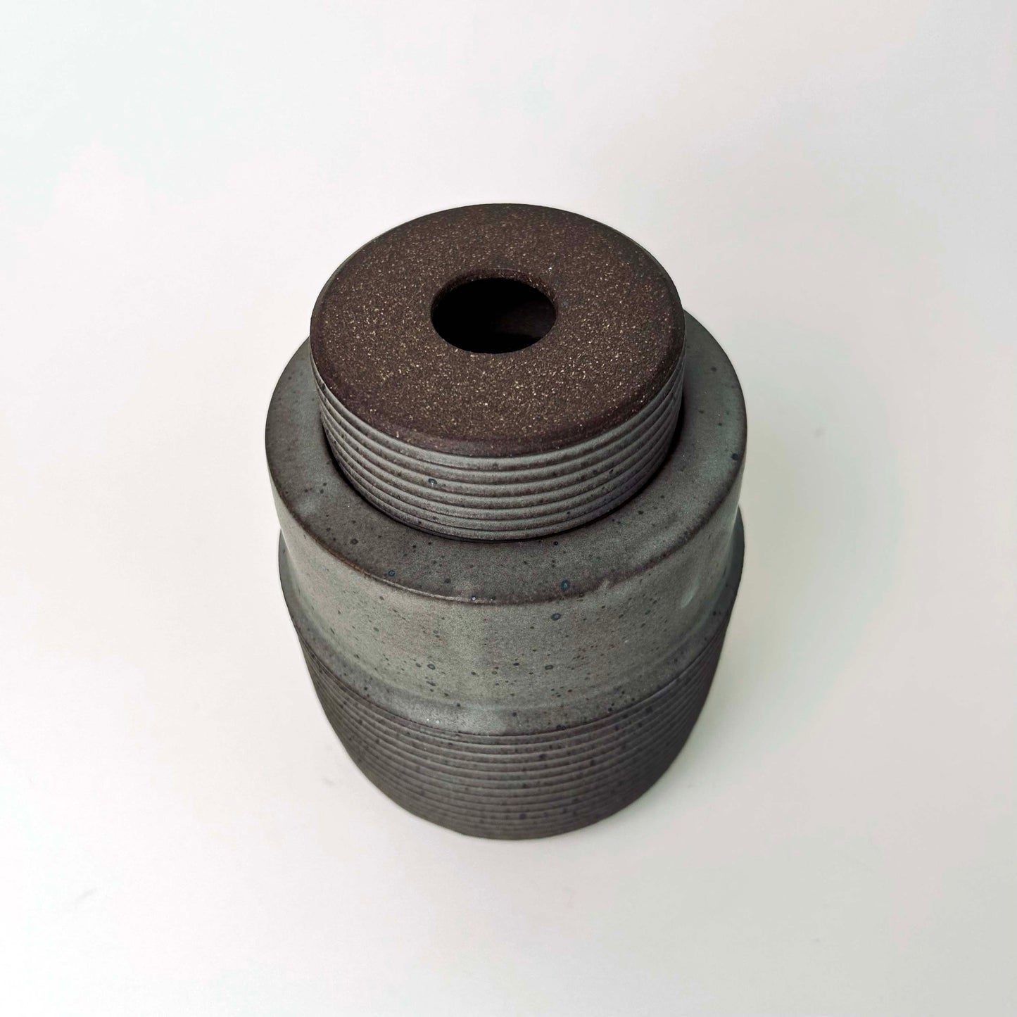 Tall, Textured Cylindrical Lidded Container in Greige