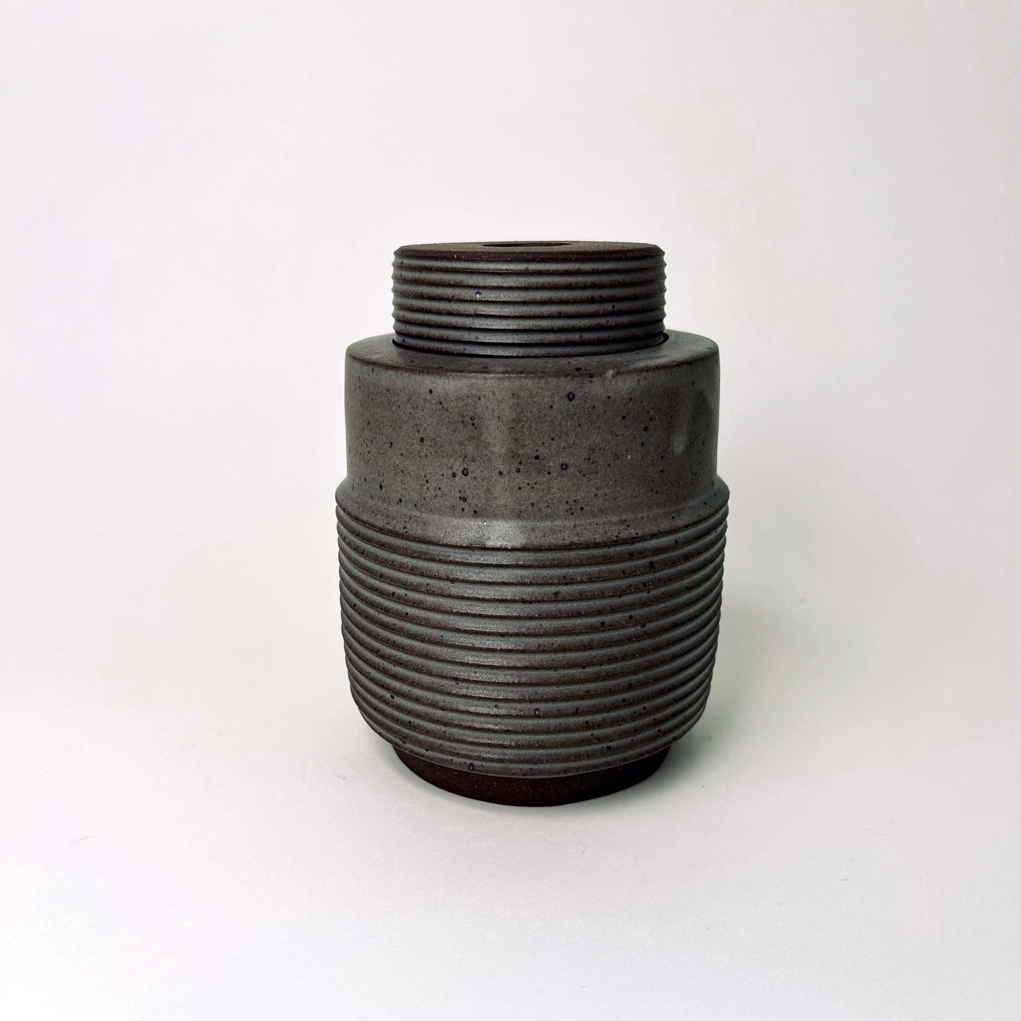 Tall, Textured Cylindrical Lidded Container in Greige