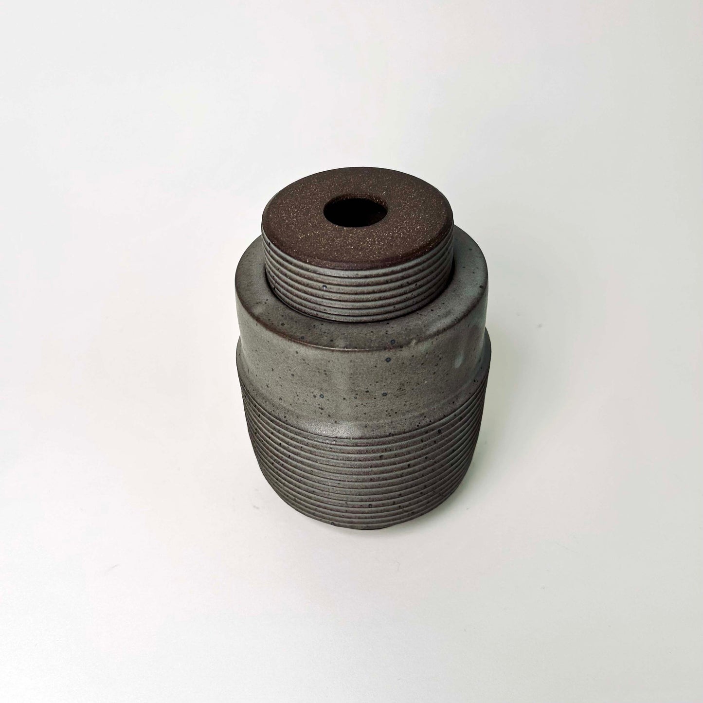 Tall, Textured Cylindrical Lidded Container in Greige