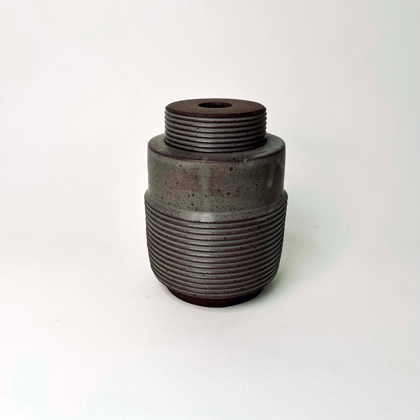 Tall, Textured Cylindrical Lidded Container in Greige