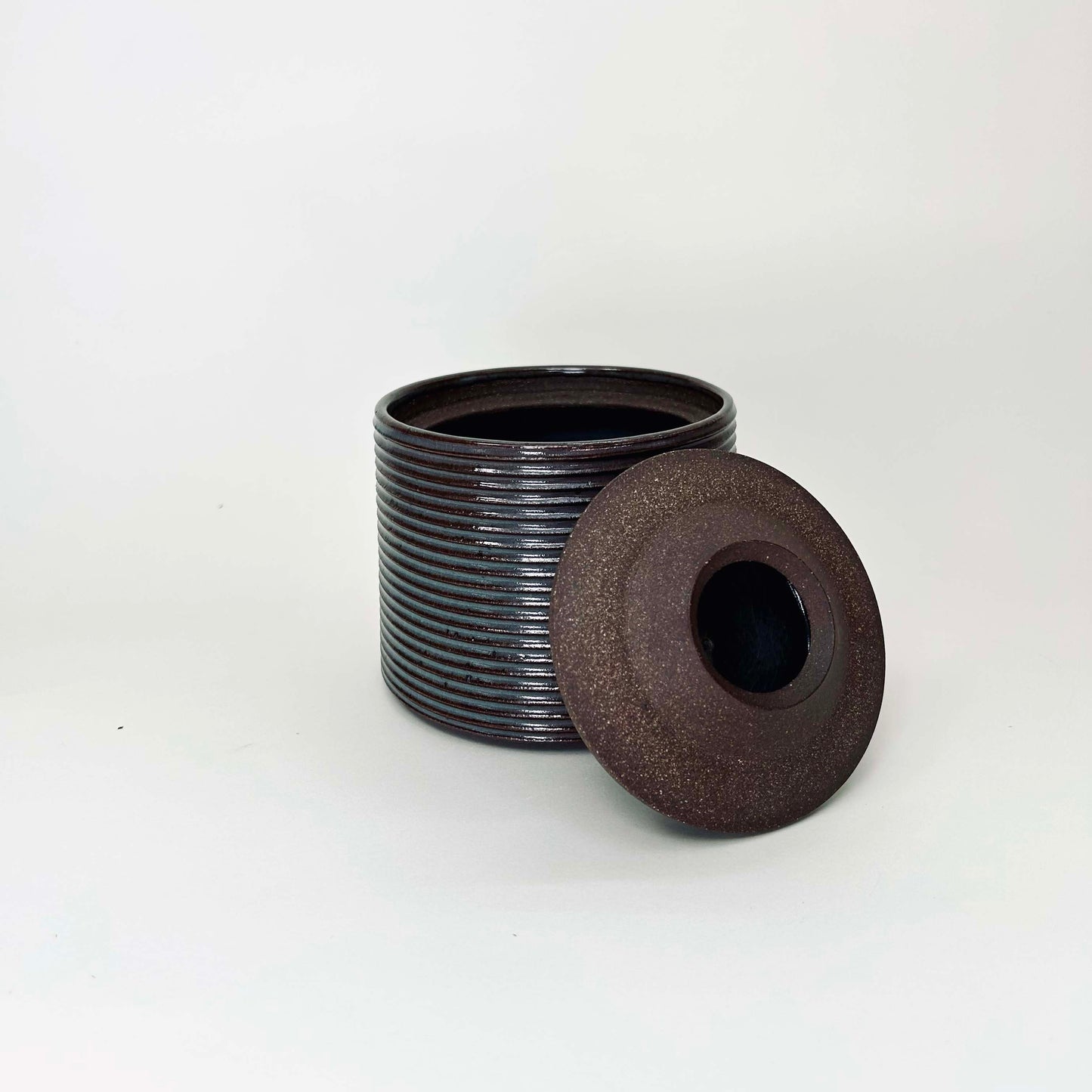 Tapered, Textured Vessel w/ Angular Lid in Celadon