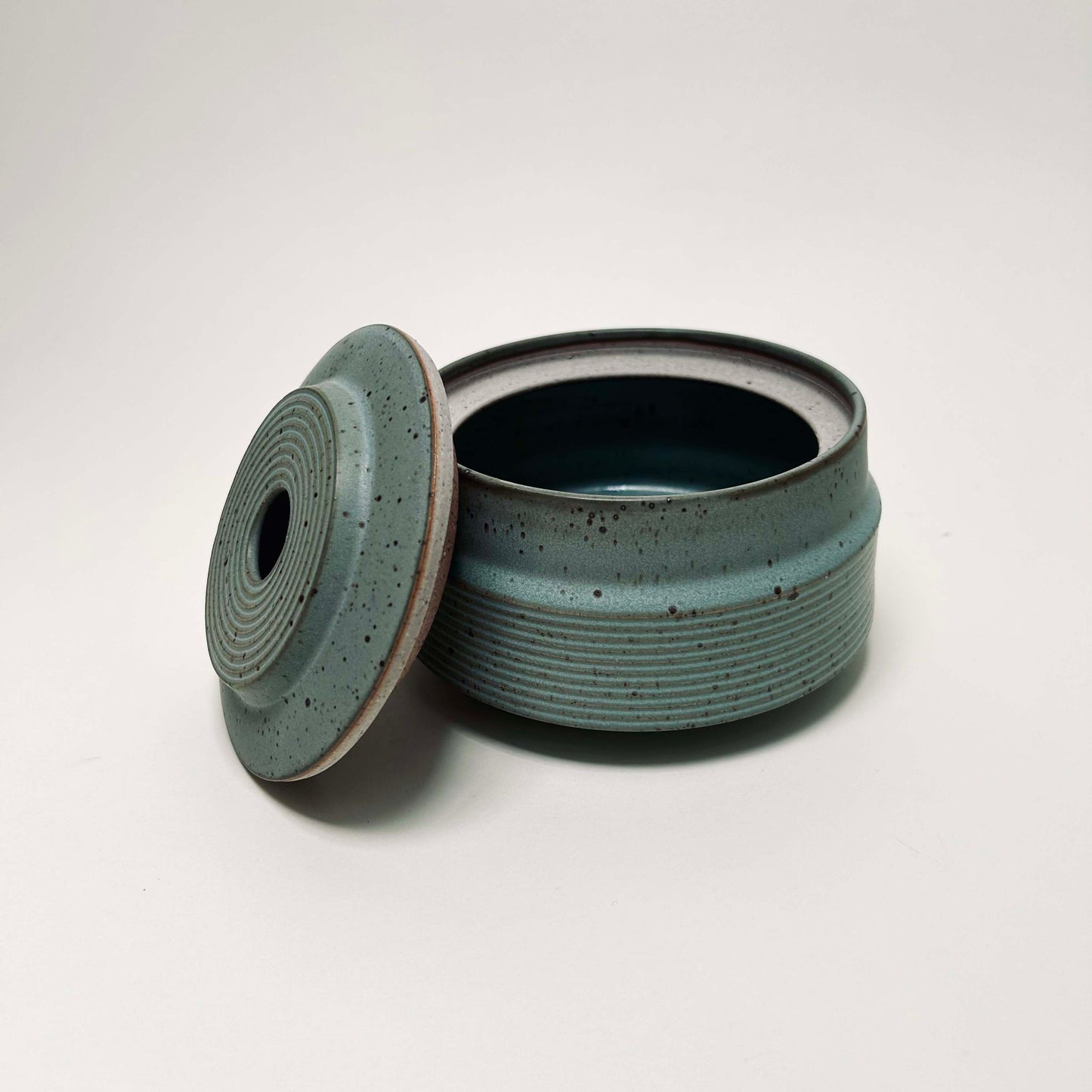 Wide Tapered Lidded Vessel in Sky Blue