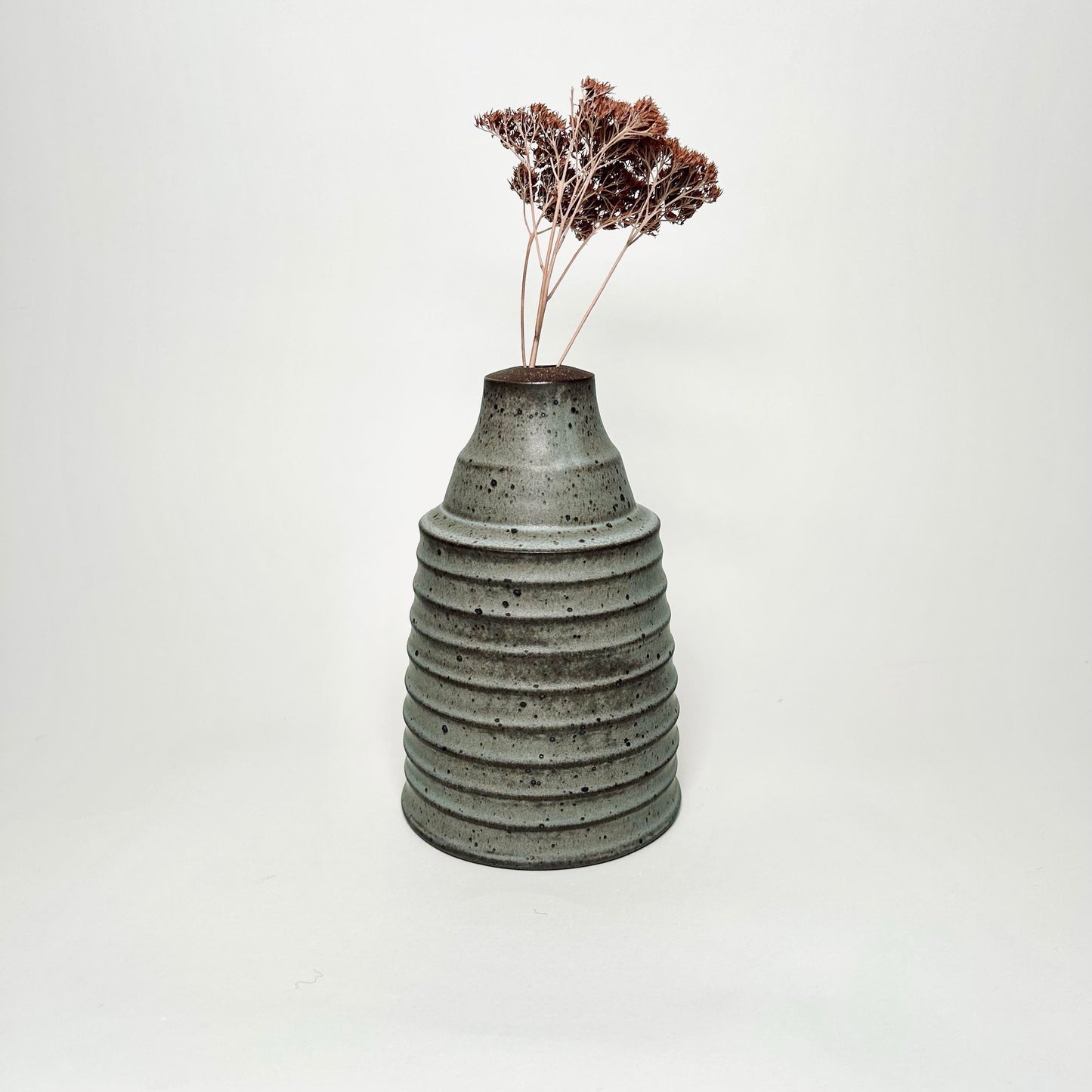 Cylindrical Ribbed Vase in Grey Blue