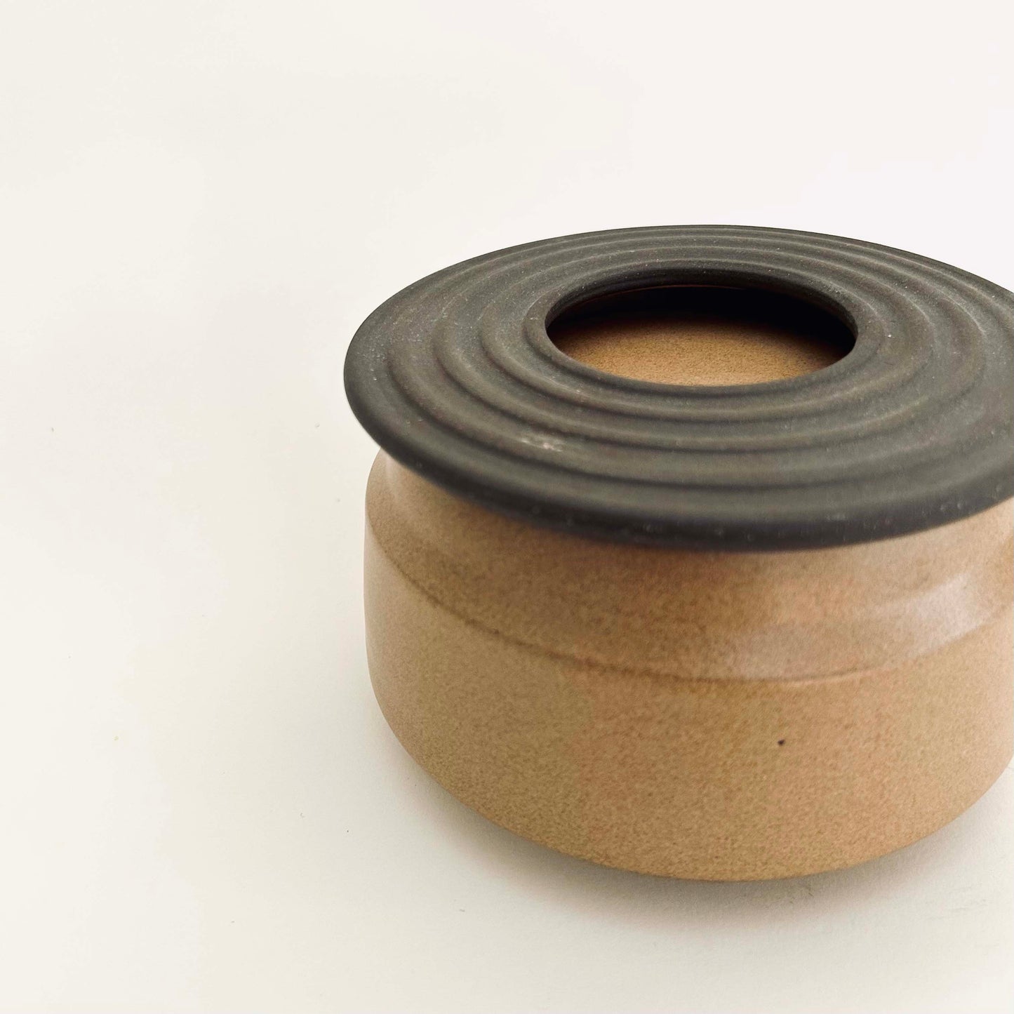 Angular Lidded Vessel w/ Ribbed Lid, Mustard Brown