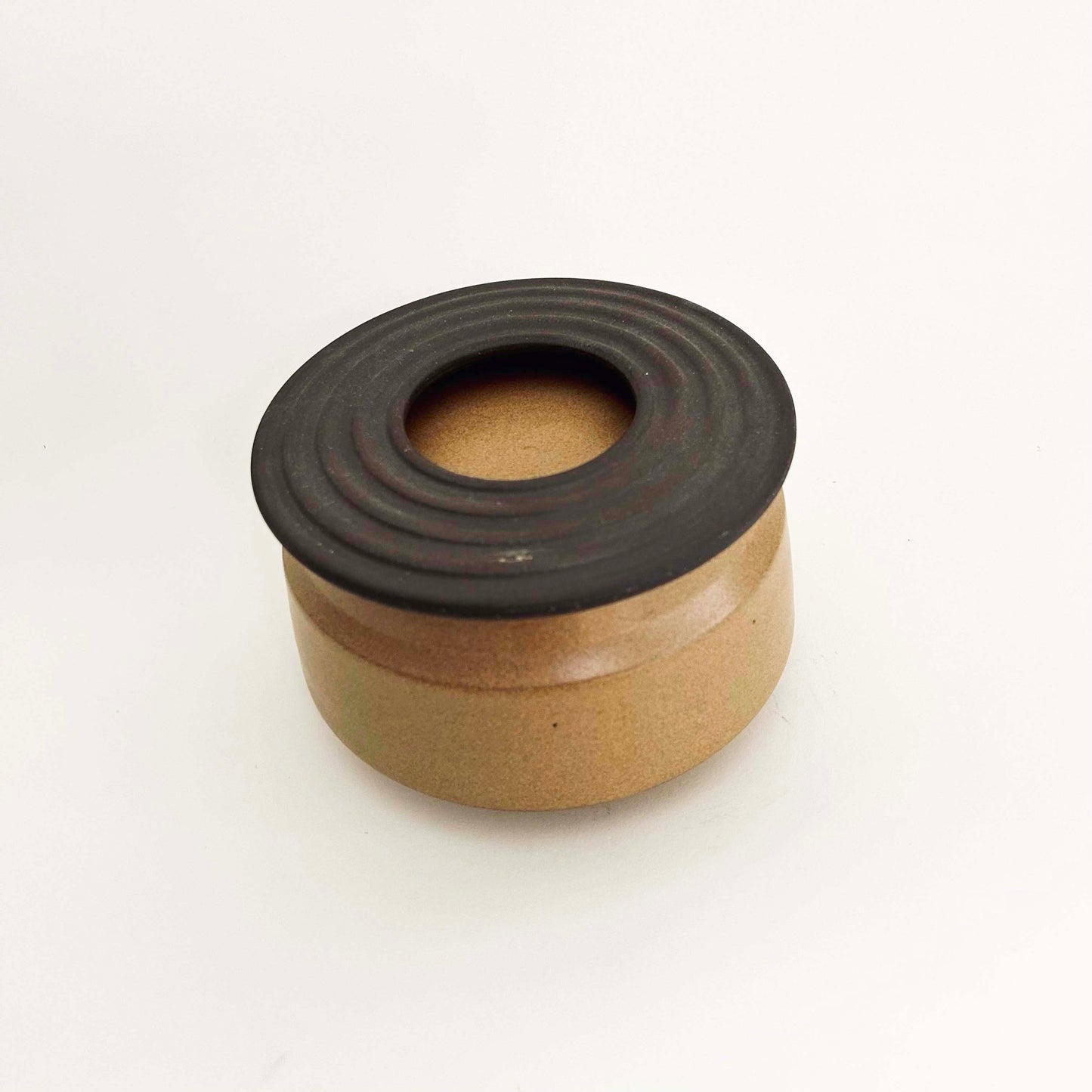 Angular Lidded Vessel w/ Ribbed Lid, Mustard Brown