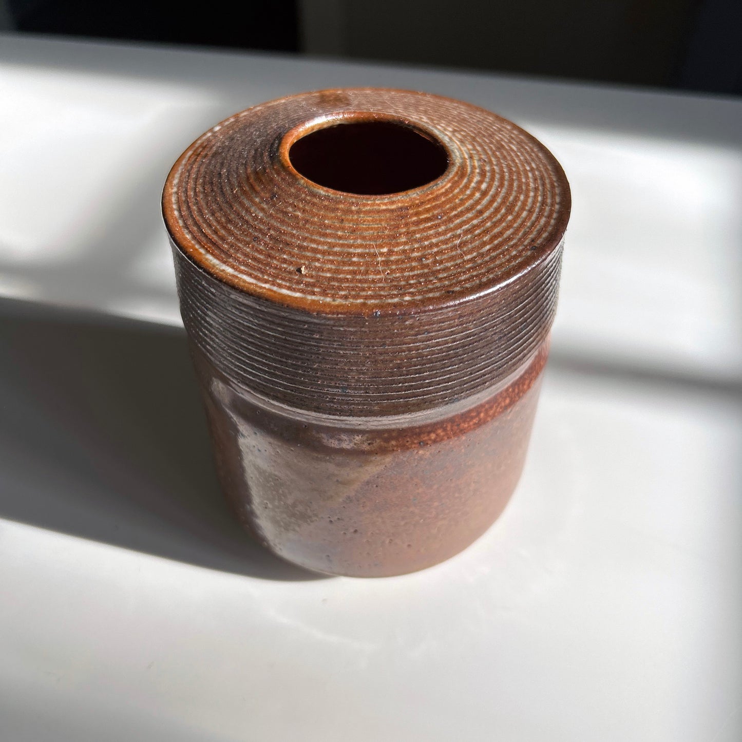 Cylindrical Vase w/ Textured Collar in Shino