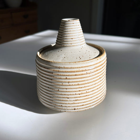 Small Tapered Lidded Vessel in Warm White