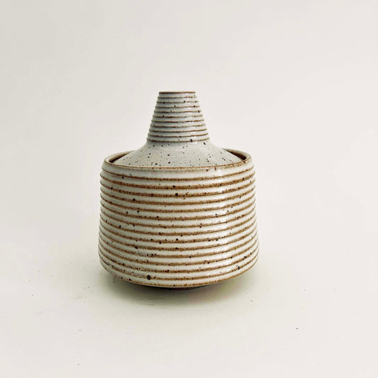 Small Tapered Lidded Vessel in Warm White