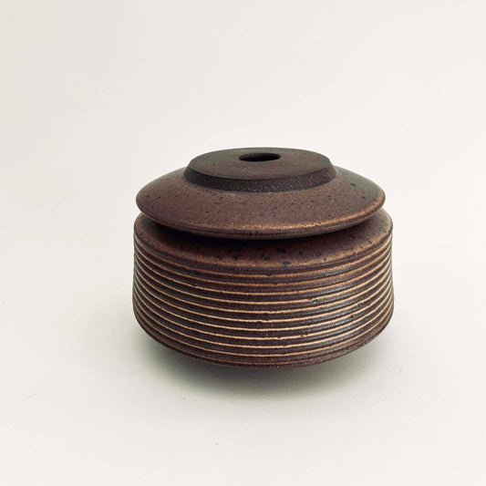 Wide Textured Lidded Vessel in Yellow Salt