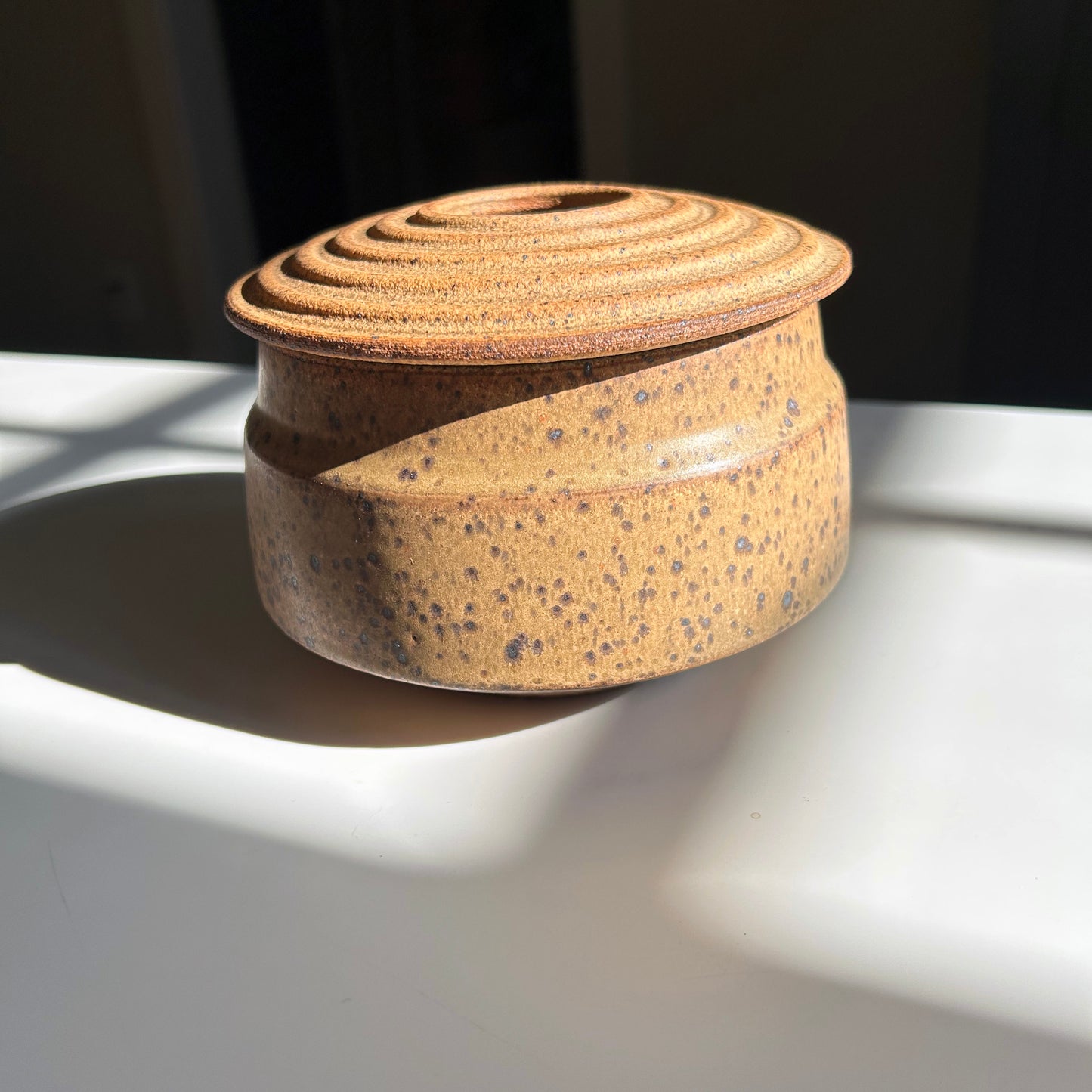 Wide Vessel w/ Ribbed Lid in Yellow Salt