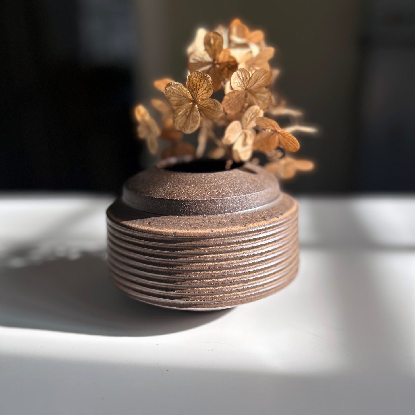 Collared Ribbed Vase in Yellow Salt