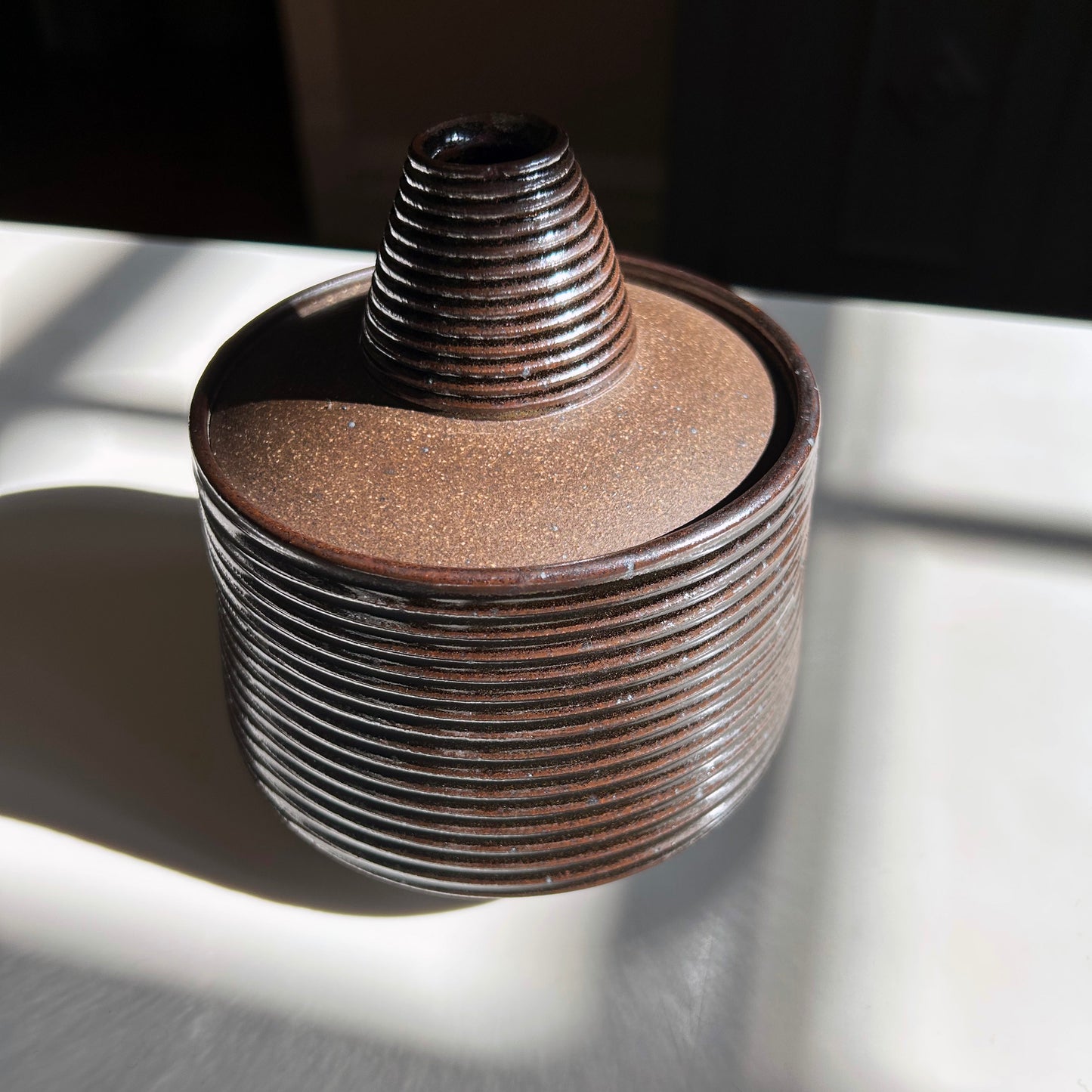 Tapered Lidded Vessel in Oil Spot