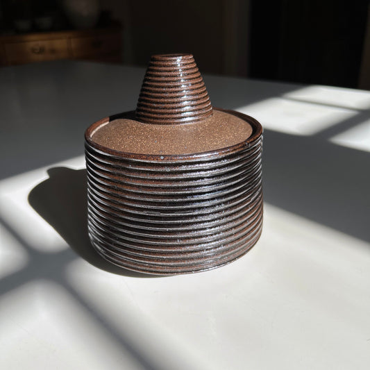 Tapered Lidded Vessel in Oil Spot