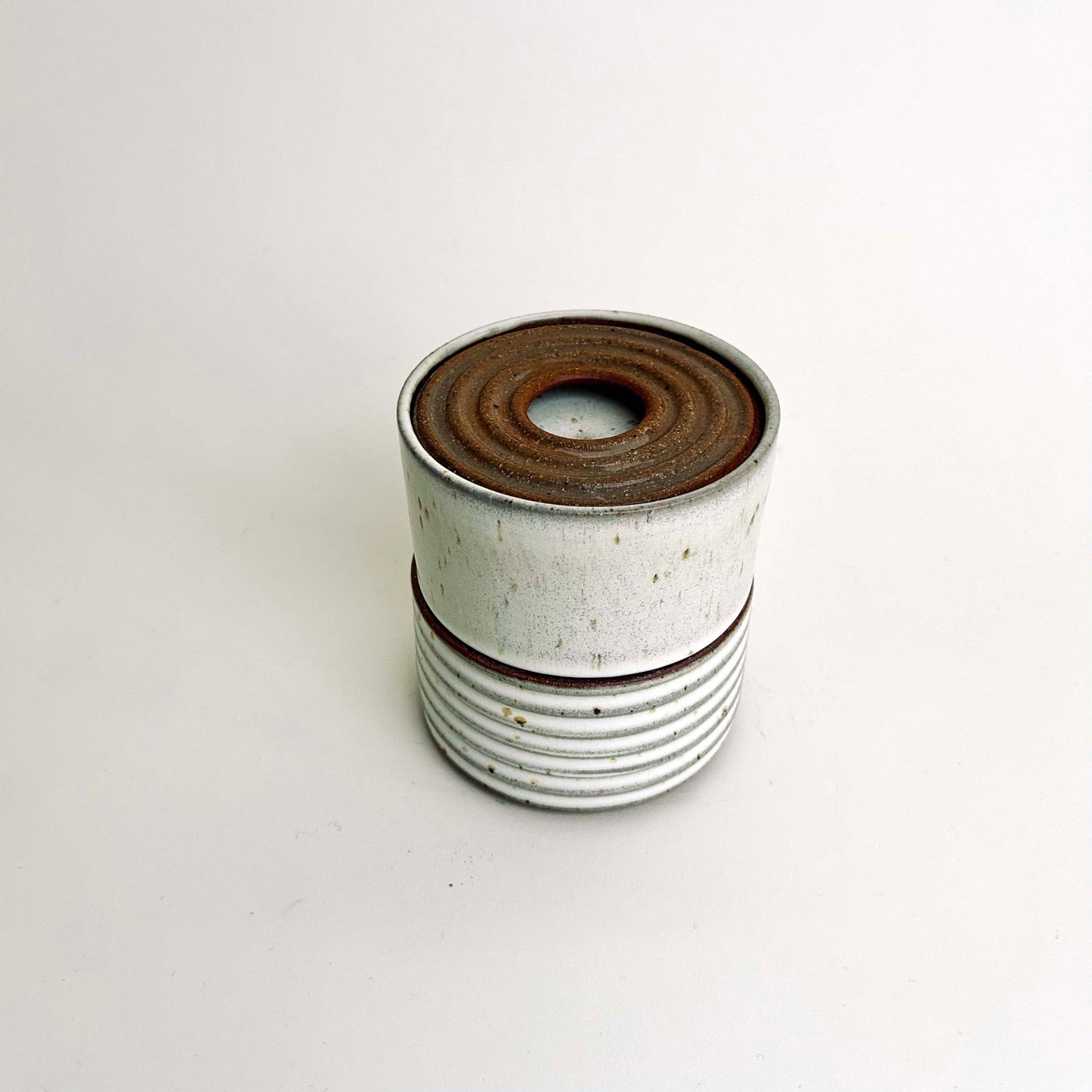 Two-Tiered Cylindrical Ribbed Lidded Container in Buttermilk