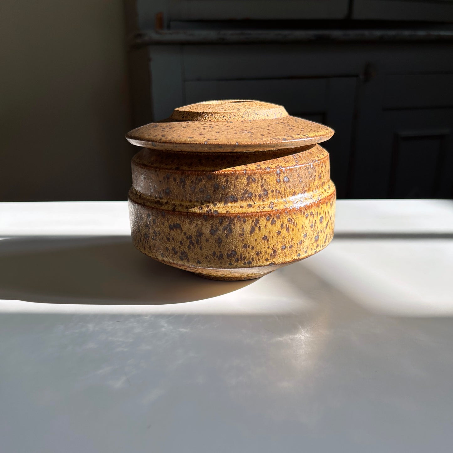 Angular Lidded Vessel, Yellow Salt