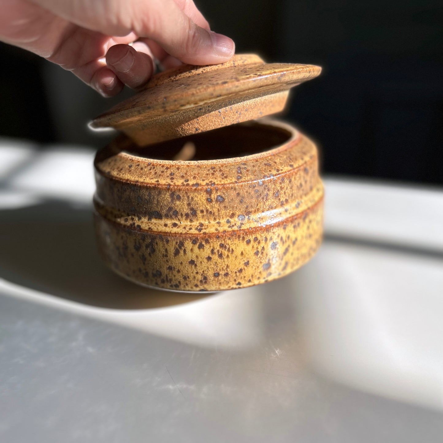 Angular Lidded Vessel, Yellow Salt