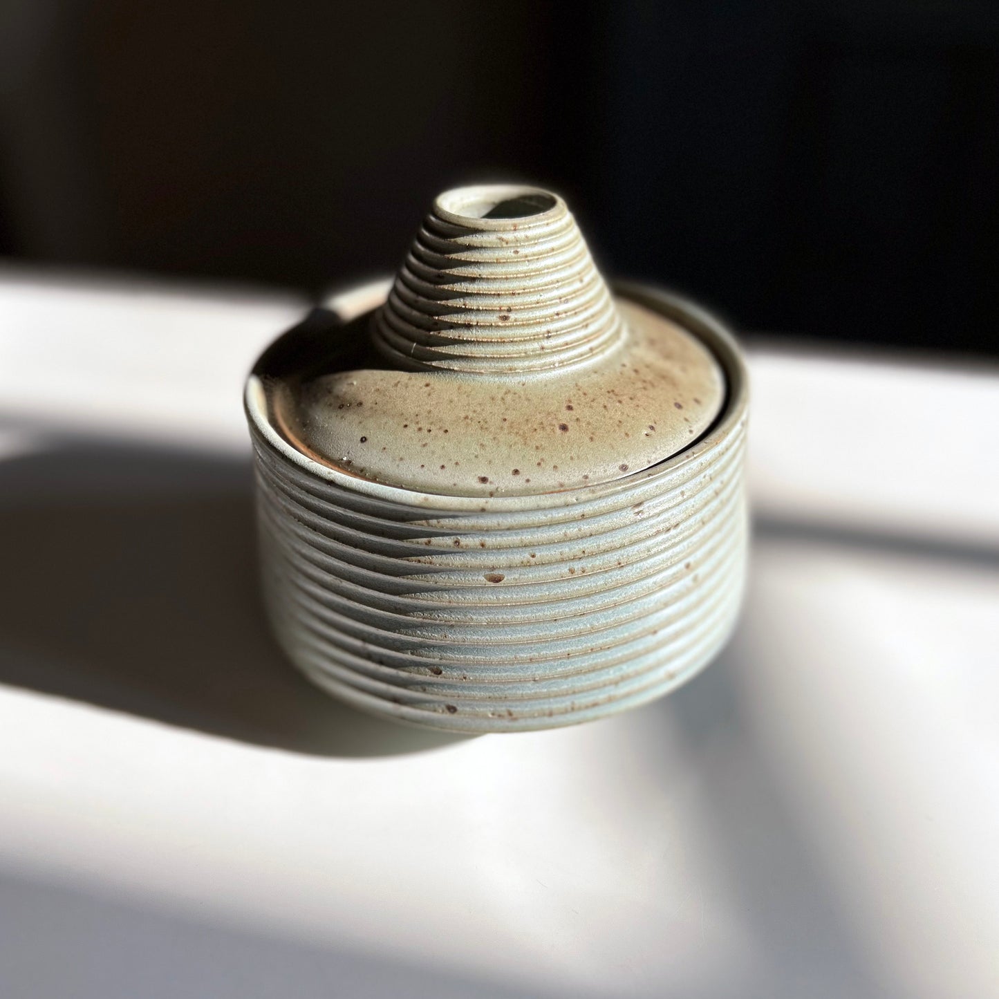 Small Tapered Lidded Vessel, Pale Blue