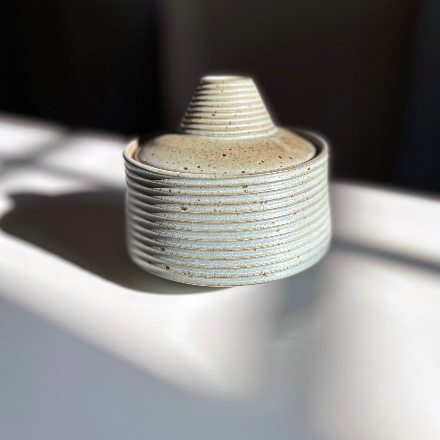 Small Tapered Lidded Vessel, Pale Blue