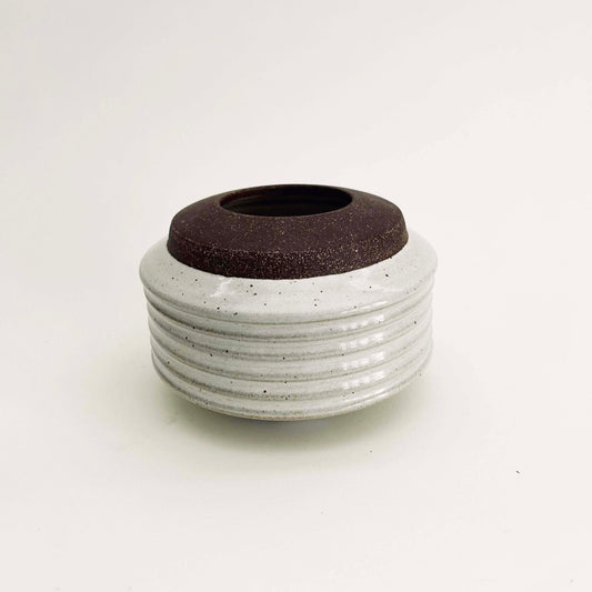Cylindrical Ribbed Vase in Warm White