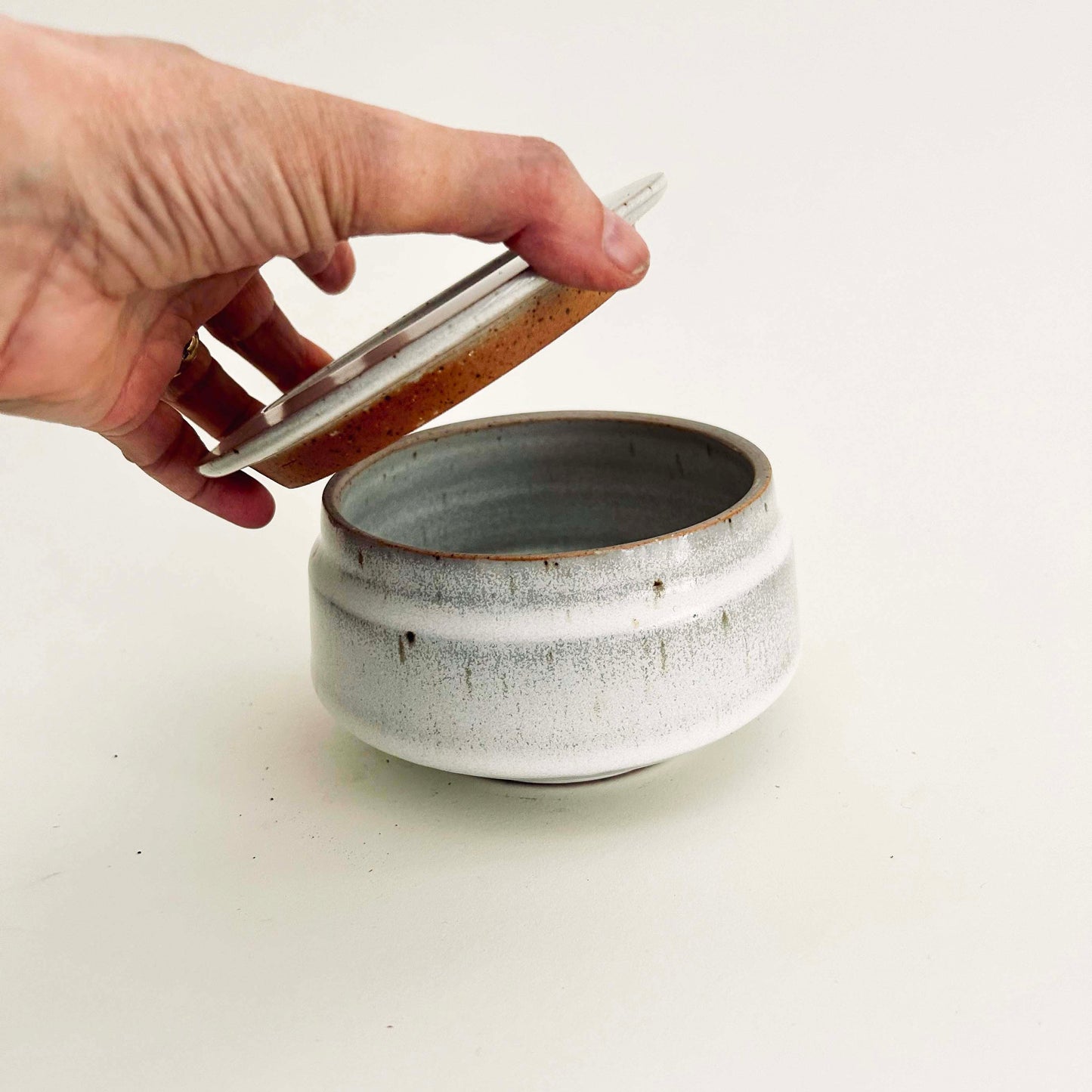 Wide Angular Lidded Containers in Buttermilk White