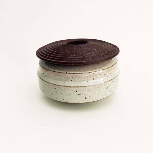 Wide, Angular Vessel w/ Textured Lid in Warm White