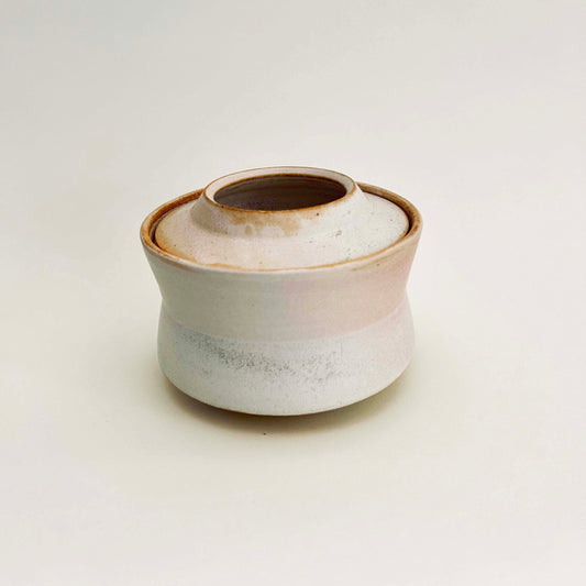 Wide, Angular Lidded Vessel in Cotton White