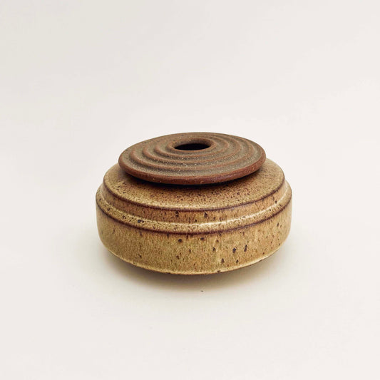 Angular Vessel w/ Ribbed Textured Lid in Yellow Salt