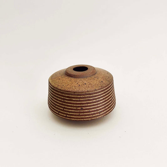 Small, Collared Ribbed Vase in Yellow Salt