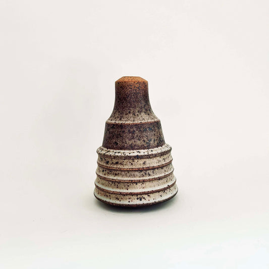 Tall, Cylindrical Ribbed Vase in Mocha Cream