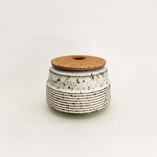 Textured Cylindrical Lidded Vessel in Matte White