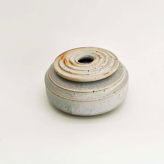 Angular Vessel w/ Ribbed Textured Lid in Cotton White