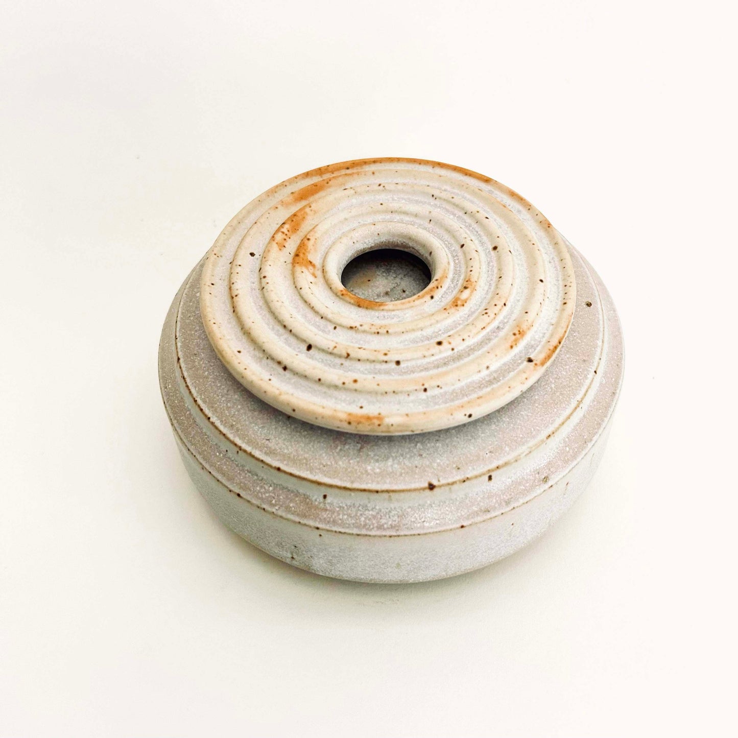 Angular Vessel w/ Ribbed Textured Lid in Cotton White