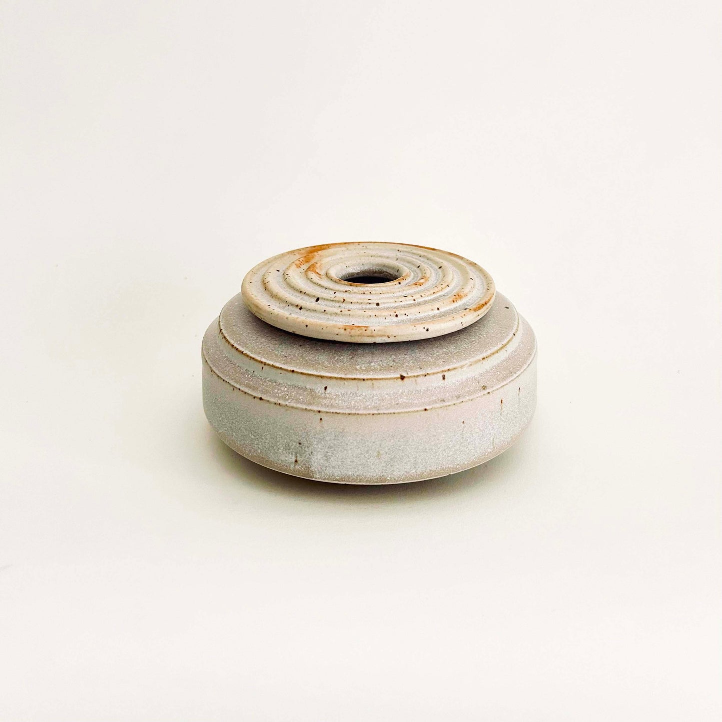 Angular Vessel w/ Ribbed Textured Lid in Cotton White