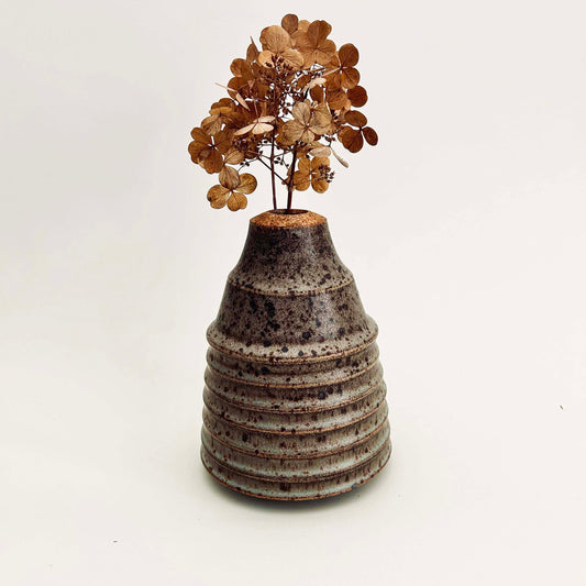 Tall, Cylindrical Ribbed Vase in Mocha Cream