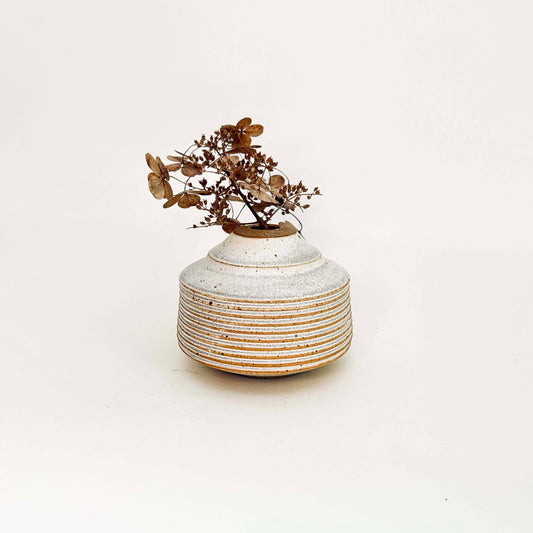 Cylindrical Textured Bud Vase in Cotton White