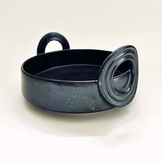 Serving Bowl w/ Ribbed Handles in Satin Black