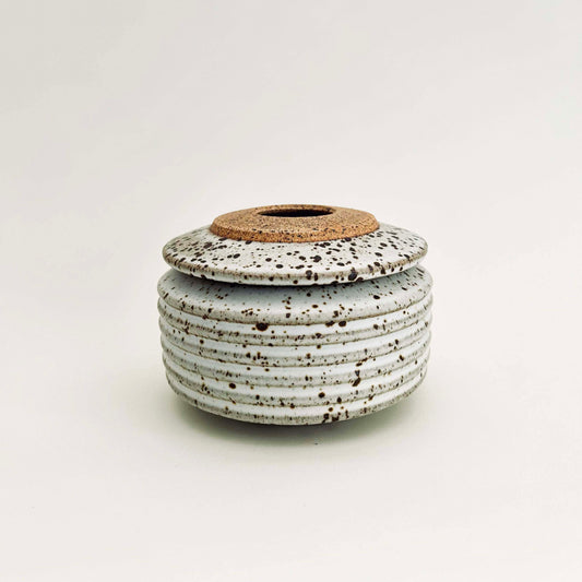 Ribbed Lidded Vessel in Matte White
