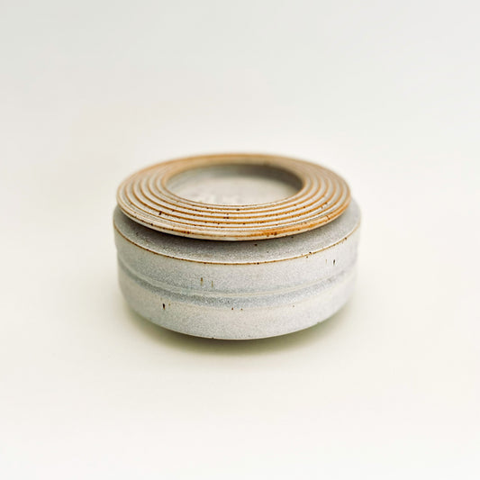 Wide, Cylindrical Vessel w/ Textured Lid in Cotton White