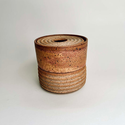 Two-Tiered Cylindrical Ribbed Lidded Container in Yellow Salt