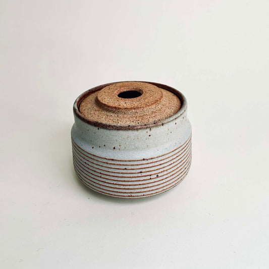 Small Cylindrical Vessel w/ Inset Lid in Grey White